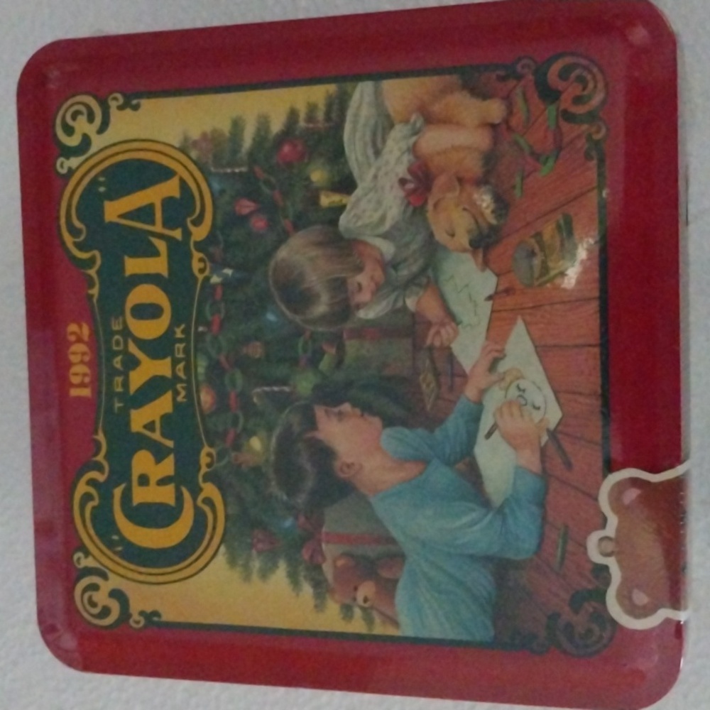 Crayola 1992 Vintage Tin Box of colors.  Collectible Holiday Tin New